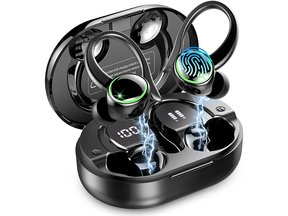 Fones de Ouvido Sem Fio com Gancho de Ouvido Bluetooth 5.3 Enc Microfone com Cancelamento de Ruído Graves Profundos Ip7 À Prova D'água JIAPEI (preto)