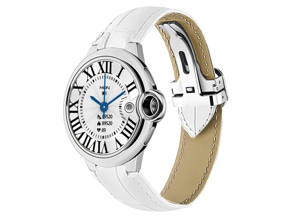 Relógio Conectado 5.0 com Microfone e Bracelete em Pele com Fivela de Implantação Branco