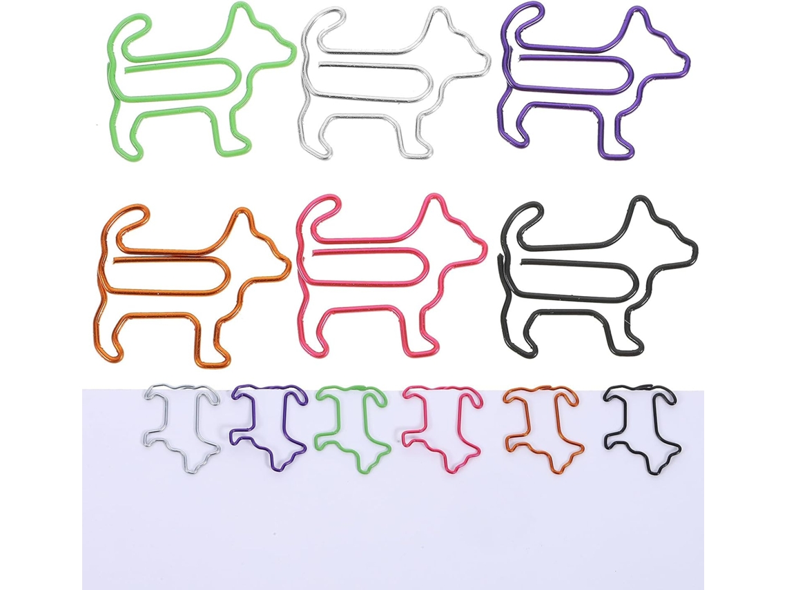 Clips de papel Kichouse em núcleos sortidos, 60 unidades em aço inoxidável com formato de cachorrinho, multiuso e práticos.