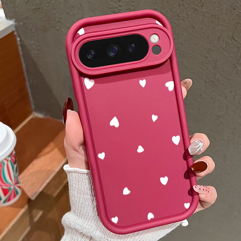 Capa Protetora Macia Com Estampa De Coração Para Google Pixel 9 (bordô), À Prova De Choque.
