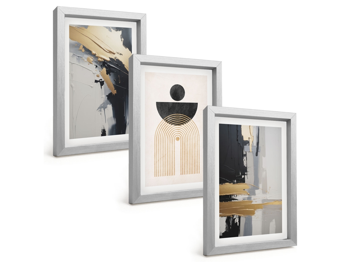 Composição De Quadros Geometria Abstrata, Elegância Espelharte (3 Peças 20x30 Cm)