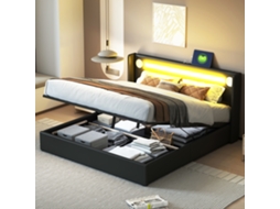 Cama Estofada Em Pu Preto 160x200 Cm