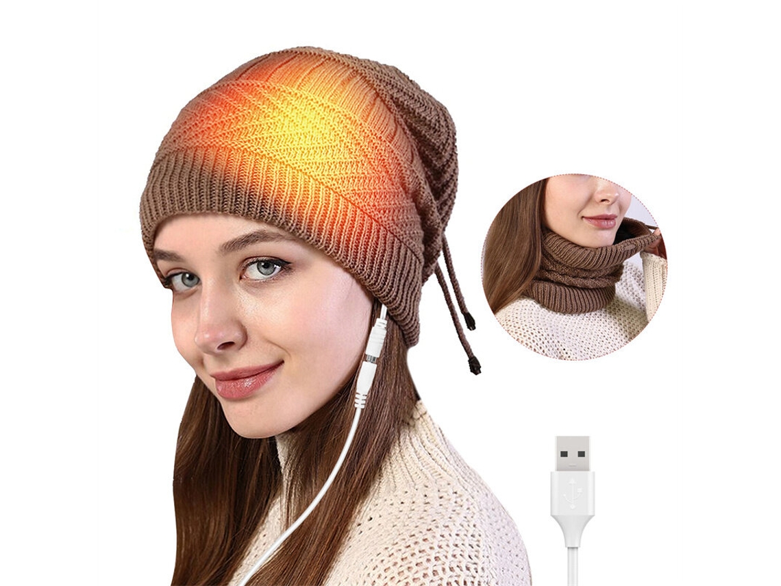 Gorro/cachecol Térmico Elétrico 2 Em 1 Tengoo Preto Recarregável E Lavável Cachecol Macio De Tricô Para O Inverno Ideal Para A Cabeça E O Pescoço