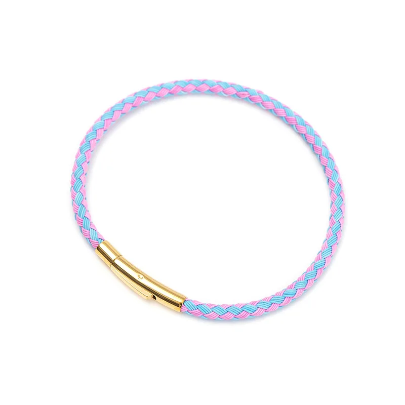Pulseira de Luxo Multicolorida com Fio de Aço Inoxidável e Cordão À Prova D'água. MDUG (rosa e Azul, 21 Cm)