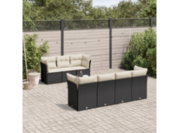 Vidaxl 8 Pcs Conjunto Sofás De Jardim Com Almofadões Vime Pe Preto