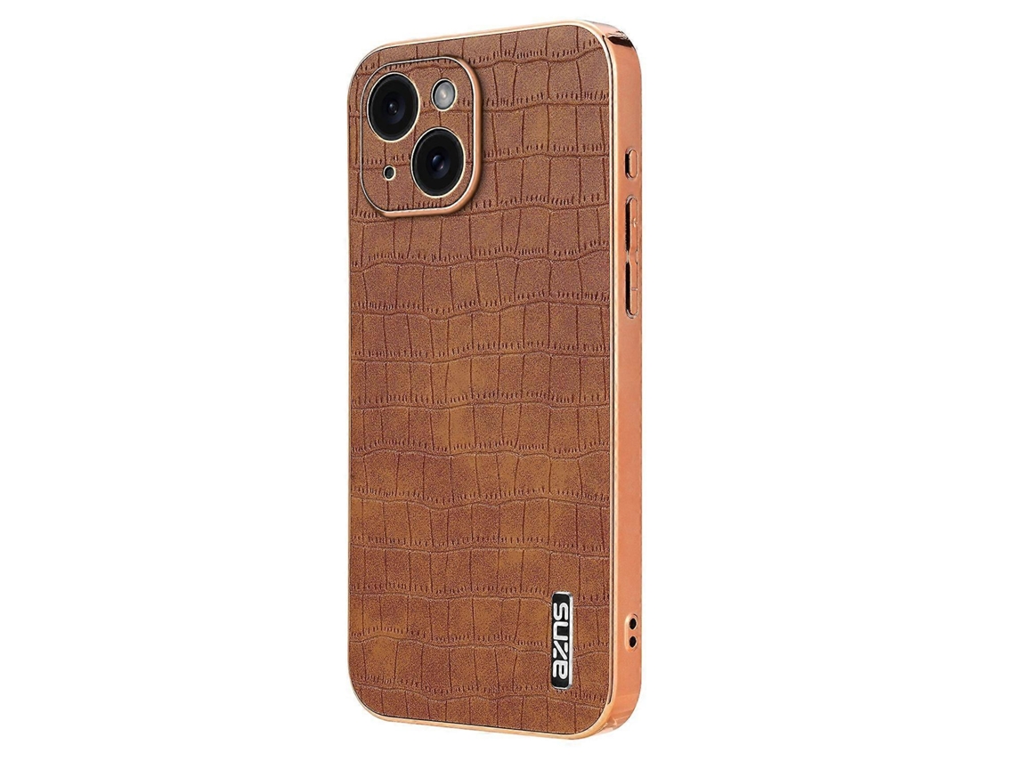 Capa Azns Para Iphone 14 Plus Com Textura De Crocodilo Em Putpu E Capa À Prova De Choque