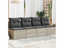 Vidaxl Sofá Jardim De 4 Lugares Com Almofadões Vime Pe Cinzento Claro
