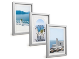 Pinturas Murais Modernasmar Edifícios Brancos Grécia Moldura Prateada Fotos Para O Corredor Espelharte (3 Peças 20x30 Cm)