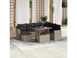 Vidaxl 8 Pcs Conj. Sofás Jardim C/ Almofadões Vime Pe Cinzento-claro