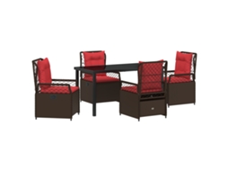 Conjunto 5 Conjunto De Jantar Para Jardim Vidaxl Castanho Vime Pe (140 X 80 X 73 Cm)
