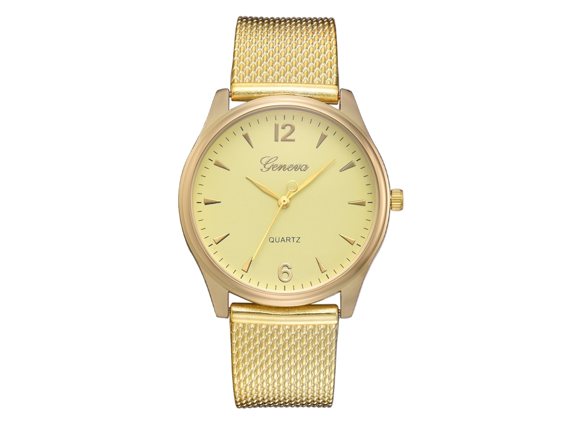 Relógio de Pulso Feminino Casual de Negócio com Pulseira de Silicone Estilo Moderno Dourado