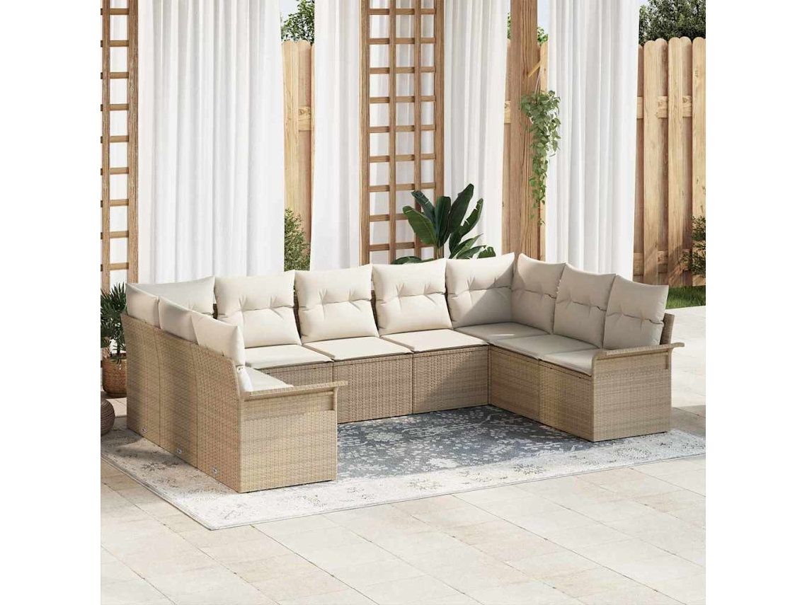 Vidaxl Conjunto De Sofá De Jardim Com Almofada Bege Vime Pe