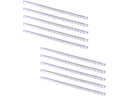 Régua triangular de plástico transparente de 20 cm, resistente e com escala clara para dosagem de medicamentos em escolas.