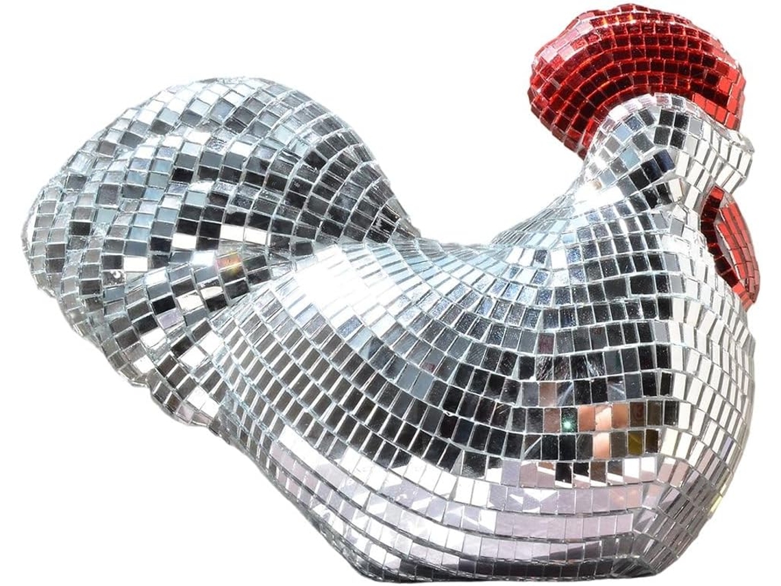 Bola de discoteca em formato de galinha, decoração de mesa em vidro refletivo