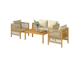 Conjunto de jardim 4 peças sofá 2 lugares + 2 poltronas (corda pp bege, almofadas) S/MARCA