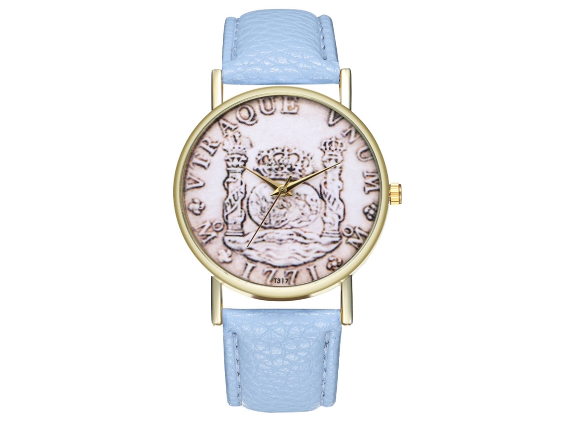 Reloj De Pareja De Cuero Con Patrón De Moneda Dollar Trendy Azul Claro