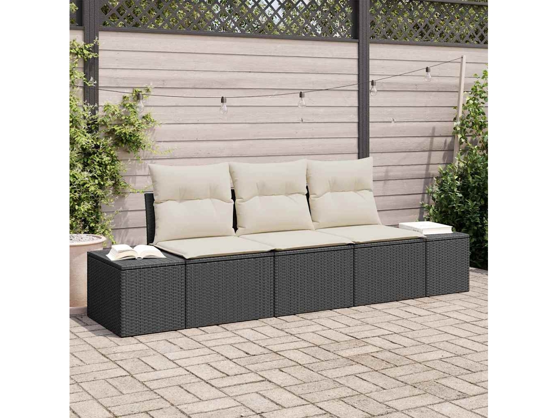 Vidaxl Conjunto De Sofá De Jardim 3 Pcs Preto E Creme Vime Pe