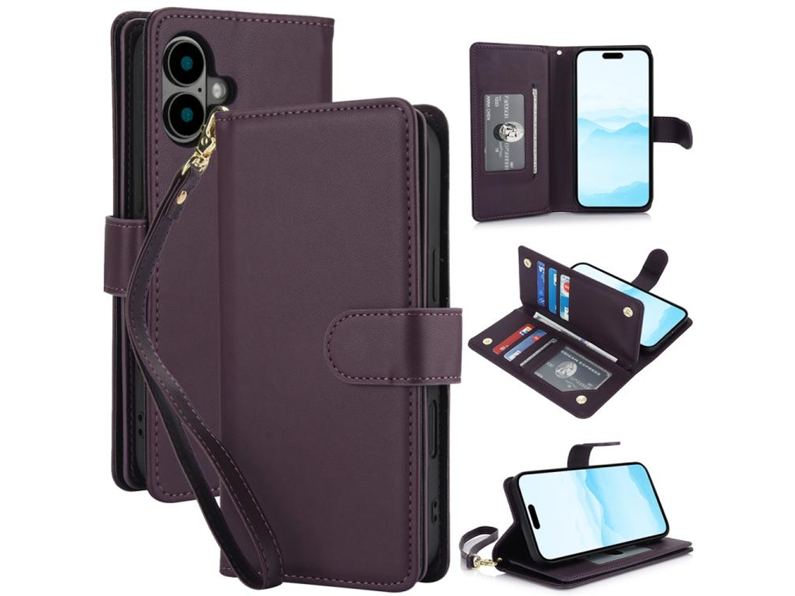 Capa Carteira De Couro Para Iphone 17 - Com Rfid - Para Vários Cartões