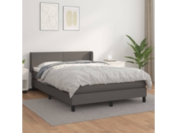 Vidaxl Cama Com Molas/colchão 140x200 Cm Couro Artificial Cinzento