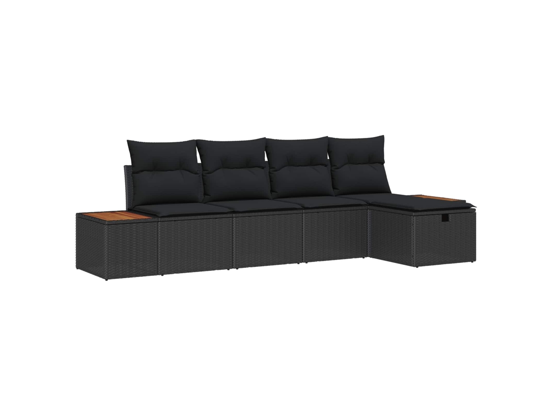 Vidaxl Conjunto De Sofá De Jardim 5 Unid. Preto Vime Pe