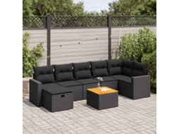 Vidaxl 8 Pcs Conjunto Sofás De Jardim Com Almofadões Vime Pe Preto