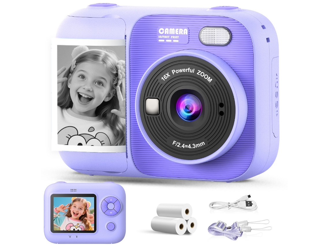 Câmara Instantânea, Câmera De Impressão Térmica, Zoom De 16x, Tela De 2,4 Polegadas (roxa) Cuich