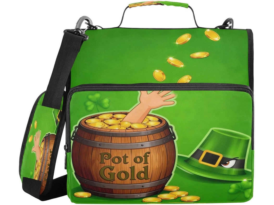 Pote Dourado Do Dia De São Patrício Com 3 Anéis, 8cm, Fecho E Alça De Ombro Fácil Transportar Organizador Escolar