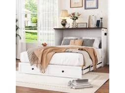Lit Armoire 140x200 Cm Escamotable, Tiroirs, Étagères, Usb, Prise, Blanc, Sans Matelas VSOGA