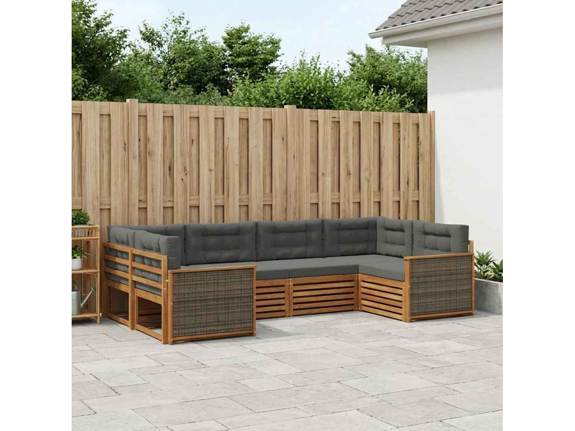 Vidaxl Conjunto De Sofás Para Exterior 6 Unid. Natural E Antracite