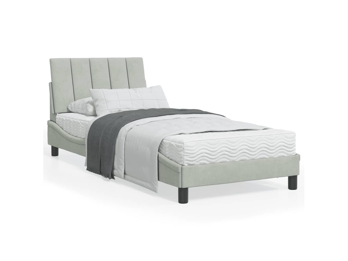 Vidaxl Cama Com Colchão Hanko 90x200 Cm Veludo Cinzento-claro