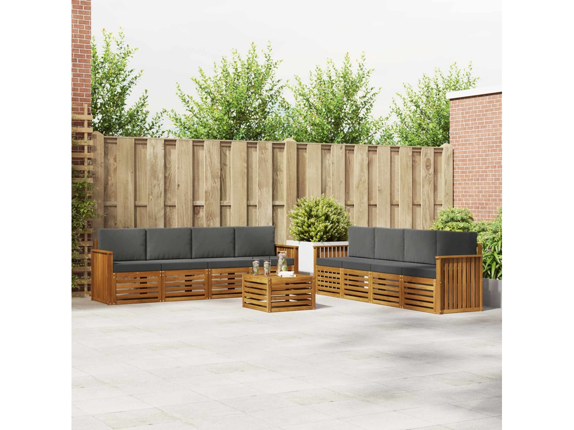 Vidaxl Conjunto De Sofás Para Exterior 9 Unid. Natural E Antracite