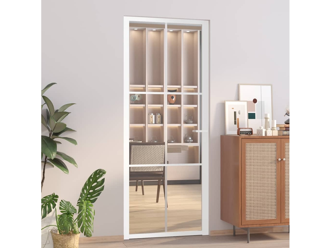 Vidaxl Porta De Interior 83x201,5 Cm Vidro Esg E Alumínio Branco