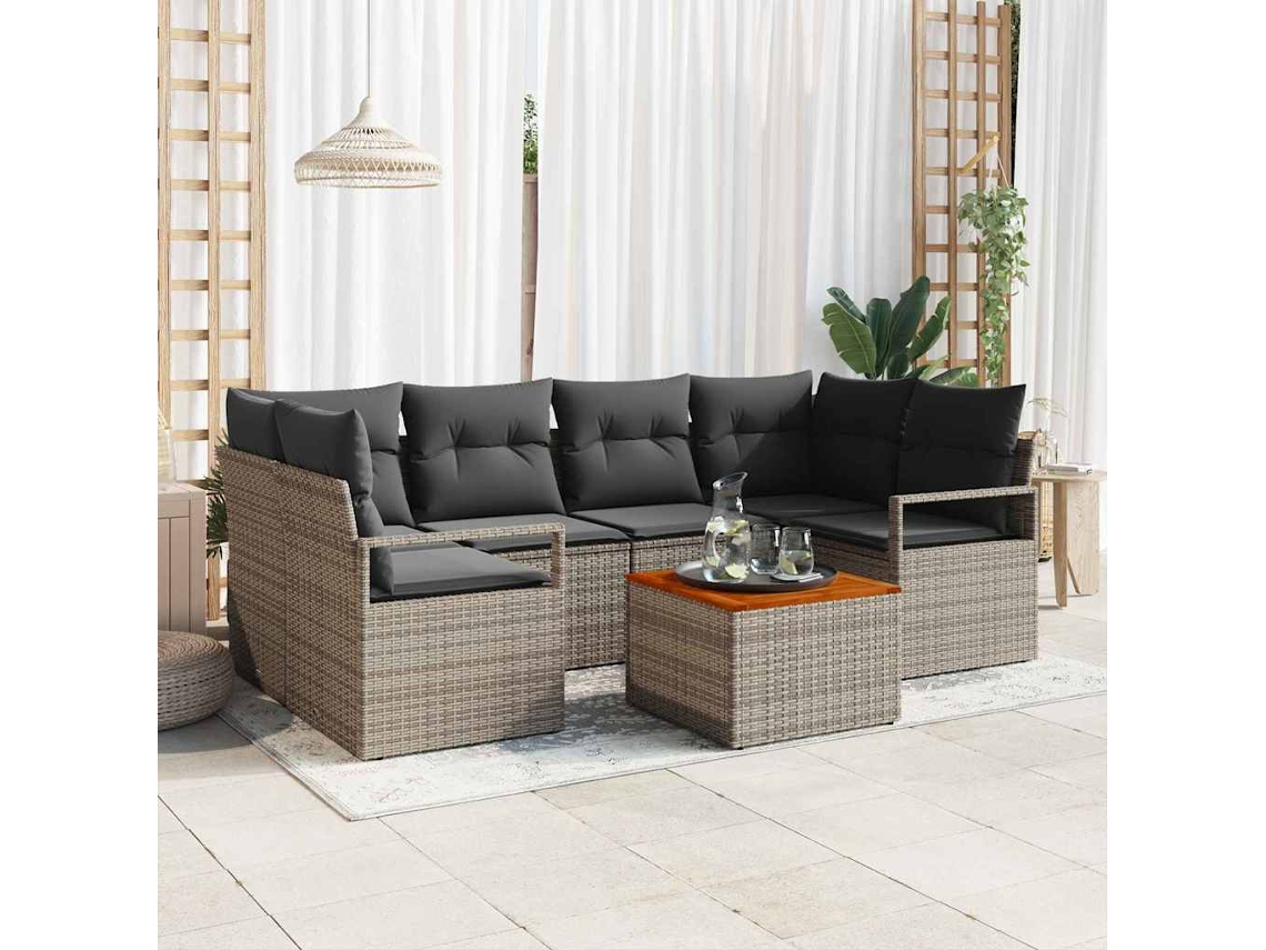 Vidaxl Conjunto De Sofá De Jardim 7 Unid. Cinzeto Vime Pe