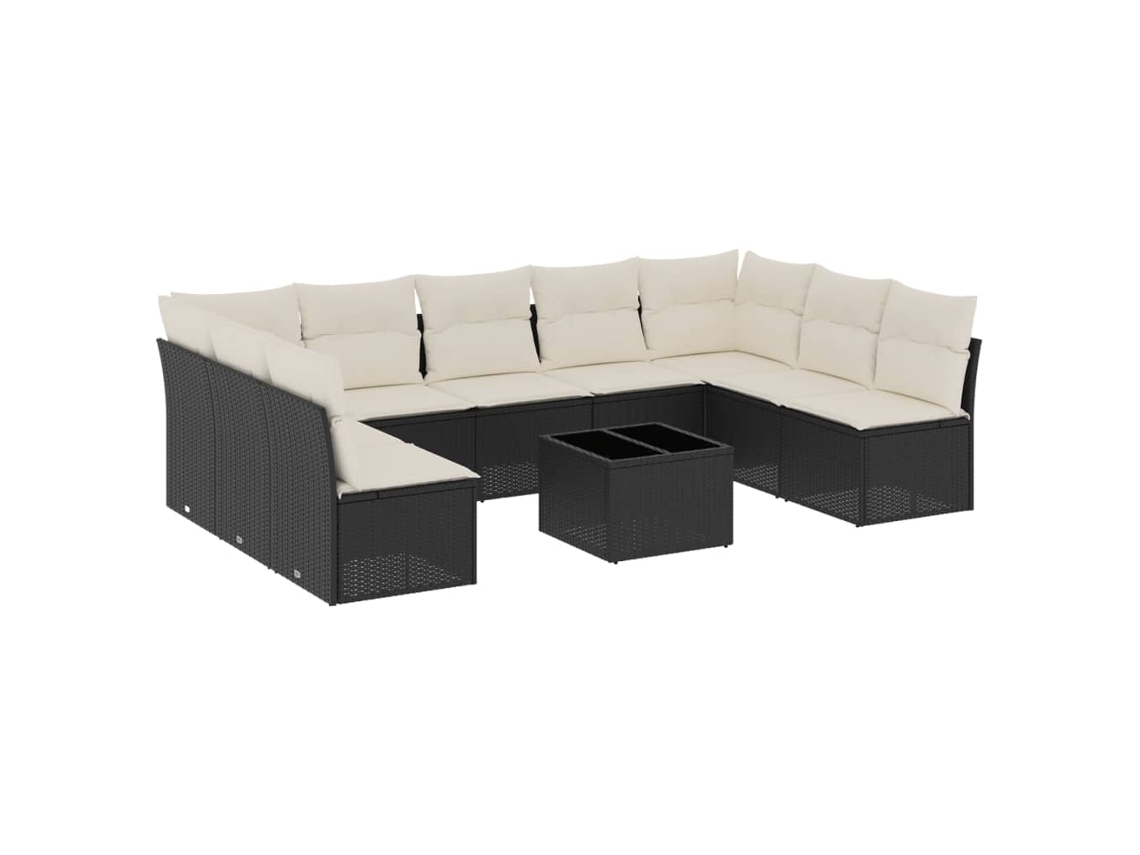 Conjunto de 10 Sofás de Jardim com Almofadas Vime Pe Preto MAISON EXCLUSIVE
