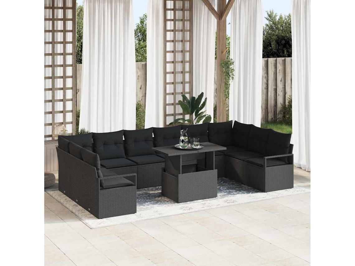 Vidaxl Conjunto De Sofá De Jardim 11 Unid. Preto Vime Pe