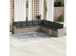 Vidaxl 9 Pcs Conj. Sofás Jardim Com Almofadões Vime Pe Cinzento-claro