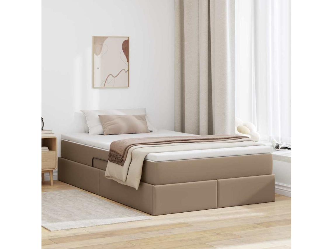 Vidaxl Cama Com Arrumação E Colchão Cappuccino 120 X 200 Cm