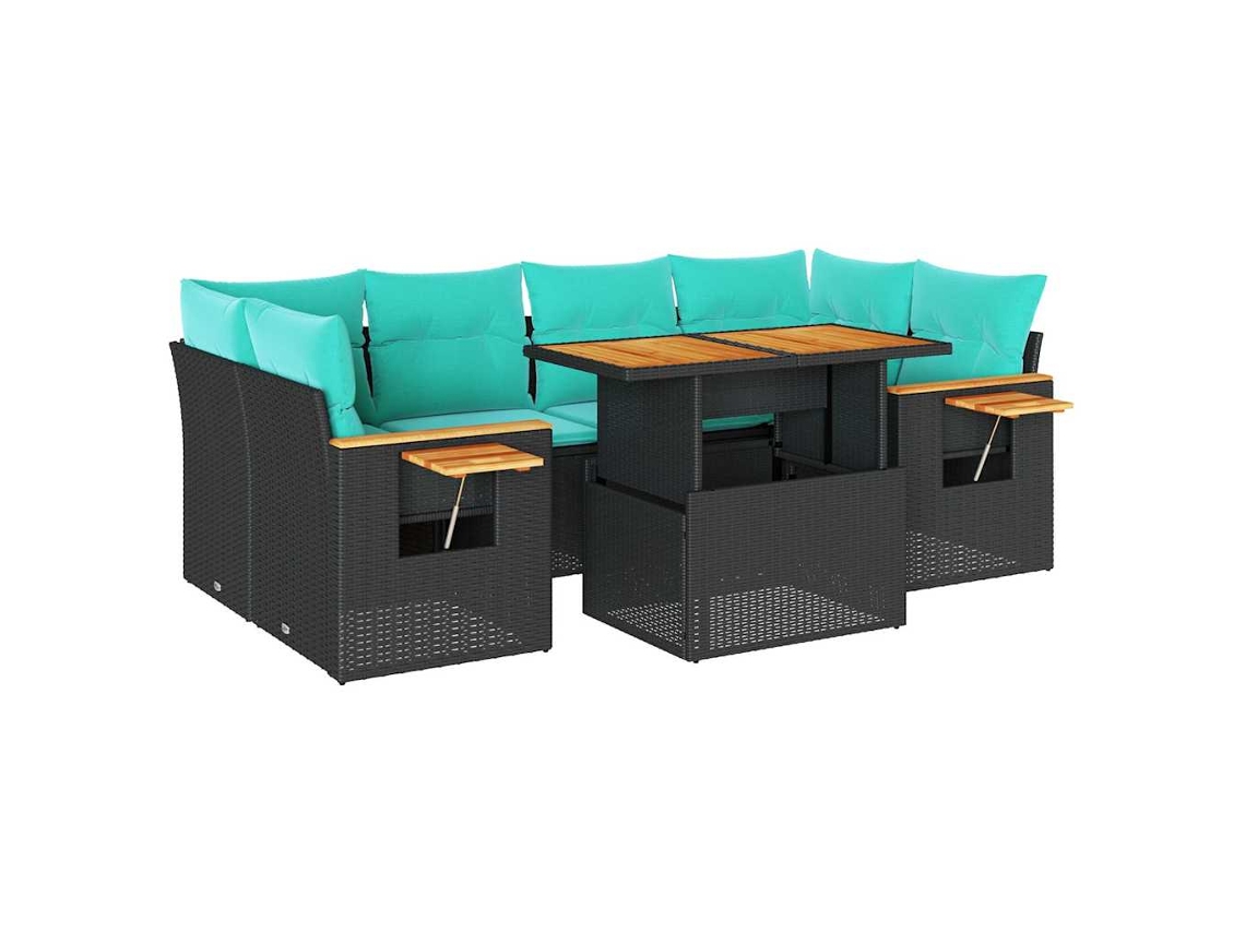 Conjunto de 7 Sofás para Jardim com Almofadões Vime Pe Preto MAISON EXCLUSIVE (7 pcs)