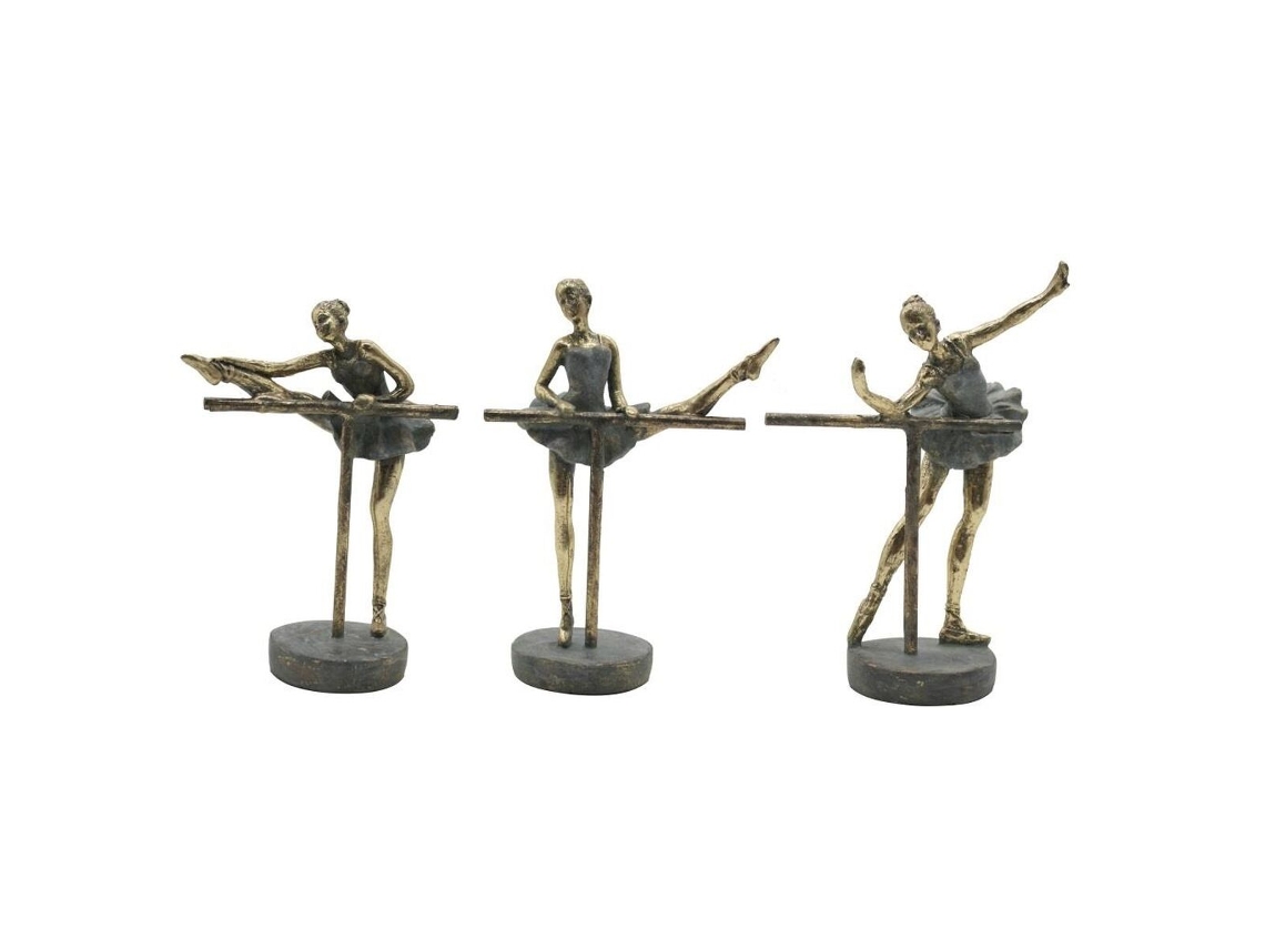 Figura Decorativa HOME ESPRIT Cinzento Dourado Bailarina Ballet 14 X 8 X 20 Cm 3 Unidades