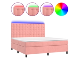 Cama Box Spring C/ Colchão/led 180x200 Cm Veludo Rosa MAISON EXCLUSIVE
