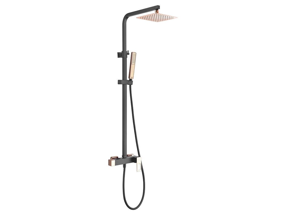 Coluna de Duche Extensível Monocomando em Preto Mate e Ouro Rosa Brilhante MICE COLLECTION