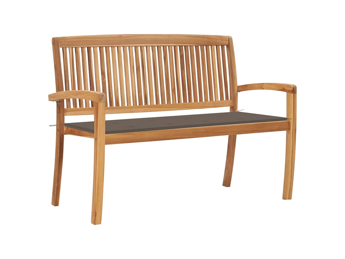 Vidaxl Banco De Jardim Empilhável C/ Almofadão 128,5 Cm Teca Maciça