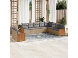 Conjunto de 10 Sofás para Jardim com Almofadas Vime Pe Bege Dkd Home Decor