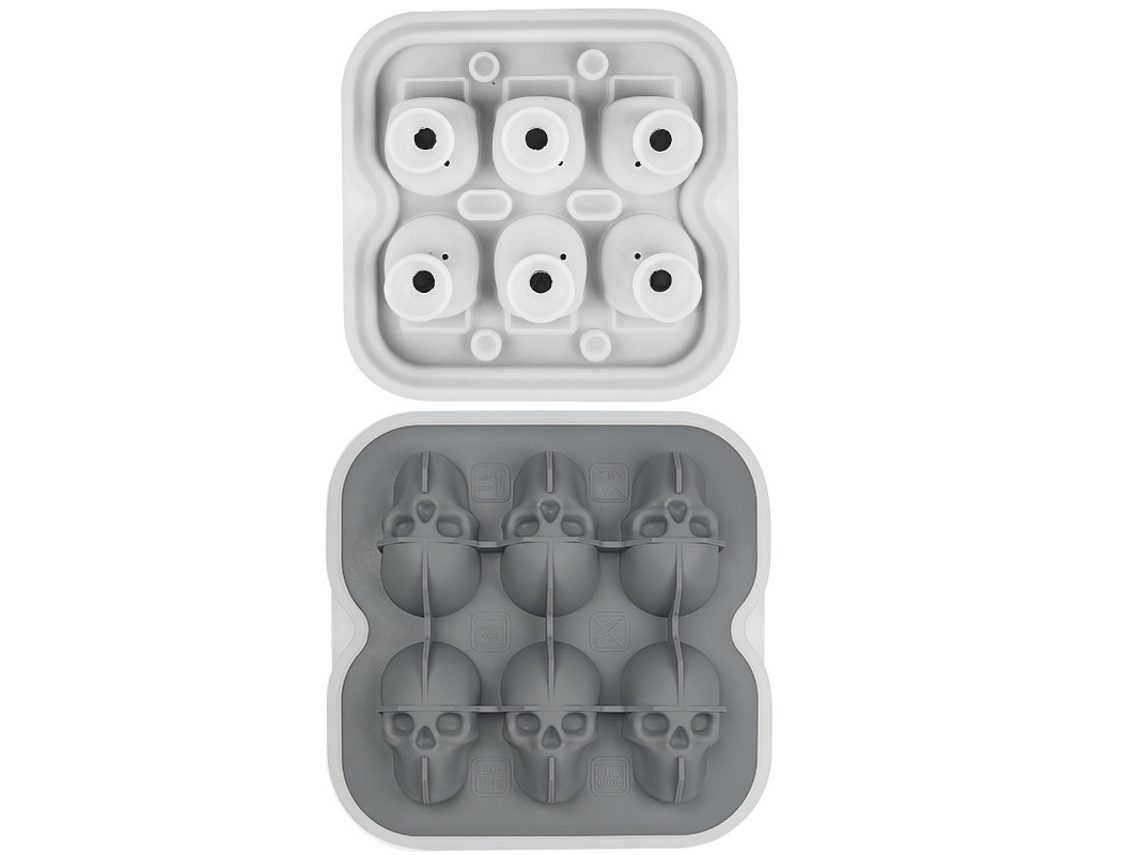 Molde para Gelo de Esqueleto de Silicone Alimentício, Molde para Gelo de Whisky e Licor Diy para Halloween, 6 Compartimentos Cinza ZSANFS
