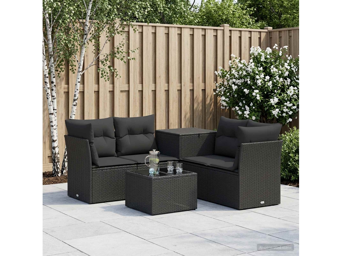 Vidaxl Conjunto De Sofás 6 Unid. Preto Rattan Poliéster E Aço