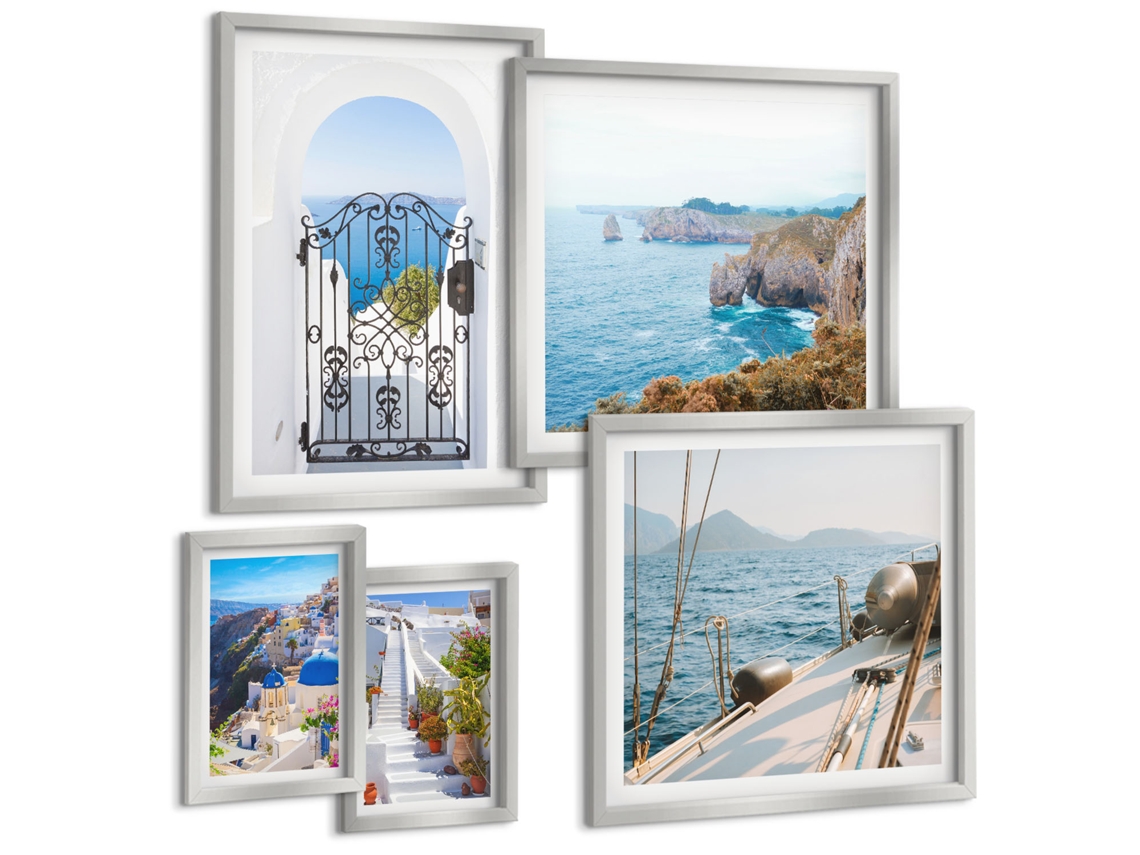 Conjunto De Pinturas Paisagens Da Grécia Mar Arquitetura Espelharte (5 Peças)