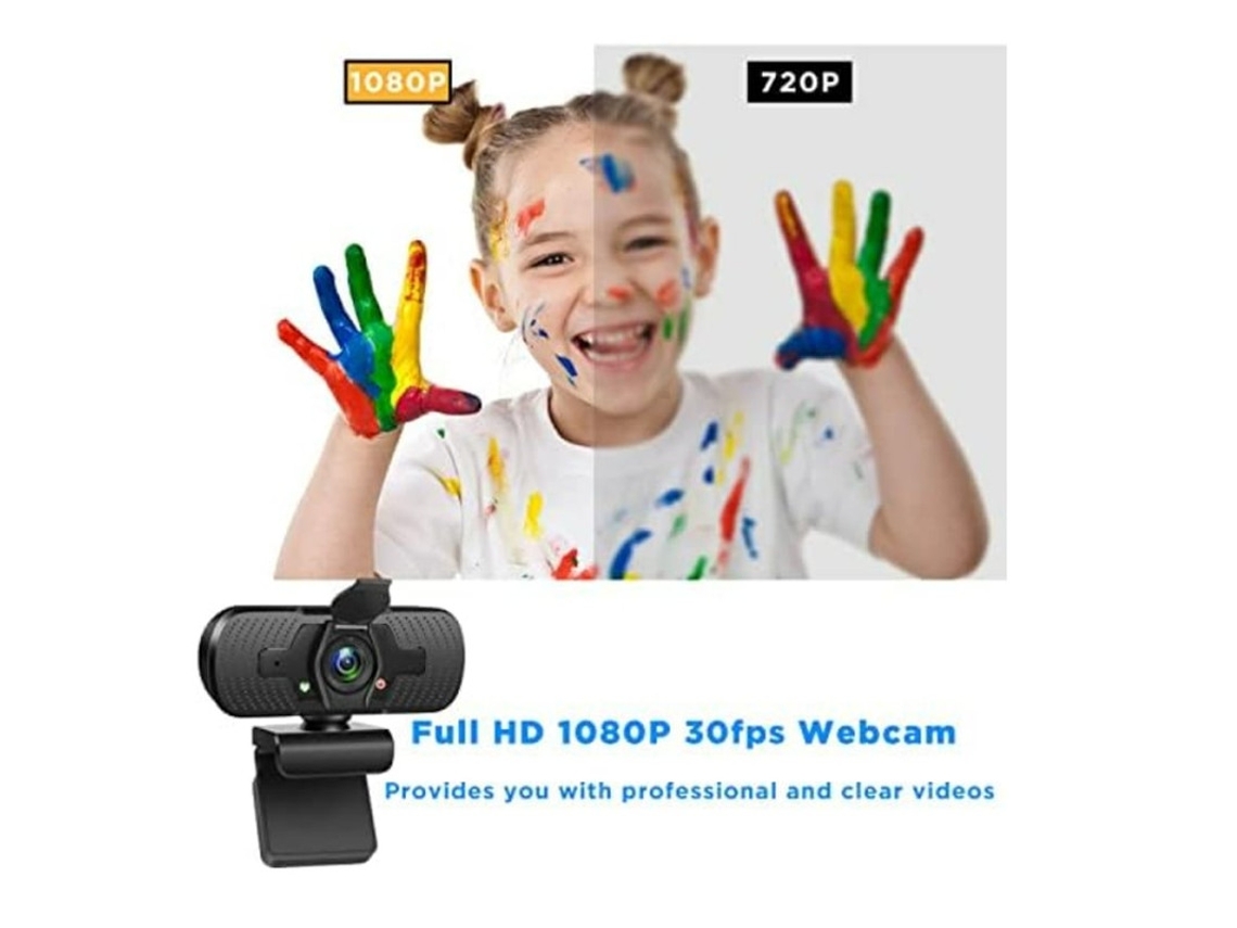 Webcam com microfone e capa de privacidade, câmera de streaming HD grande angular 1080P para computador, desktop, laptop e monitor, preta, Bestvite