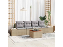 Vidaxl Conjunto De Sofá De Jardim 5 Pcs Bege E Cinza Claro Vime Pe