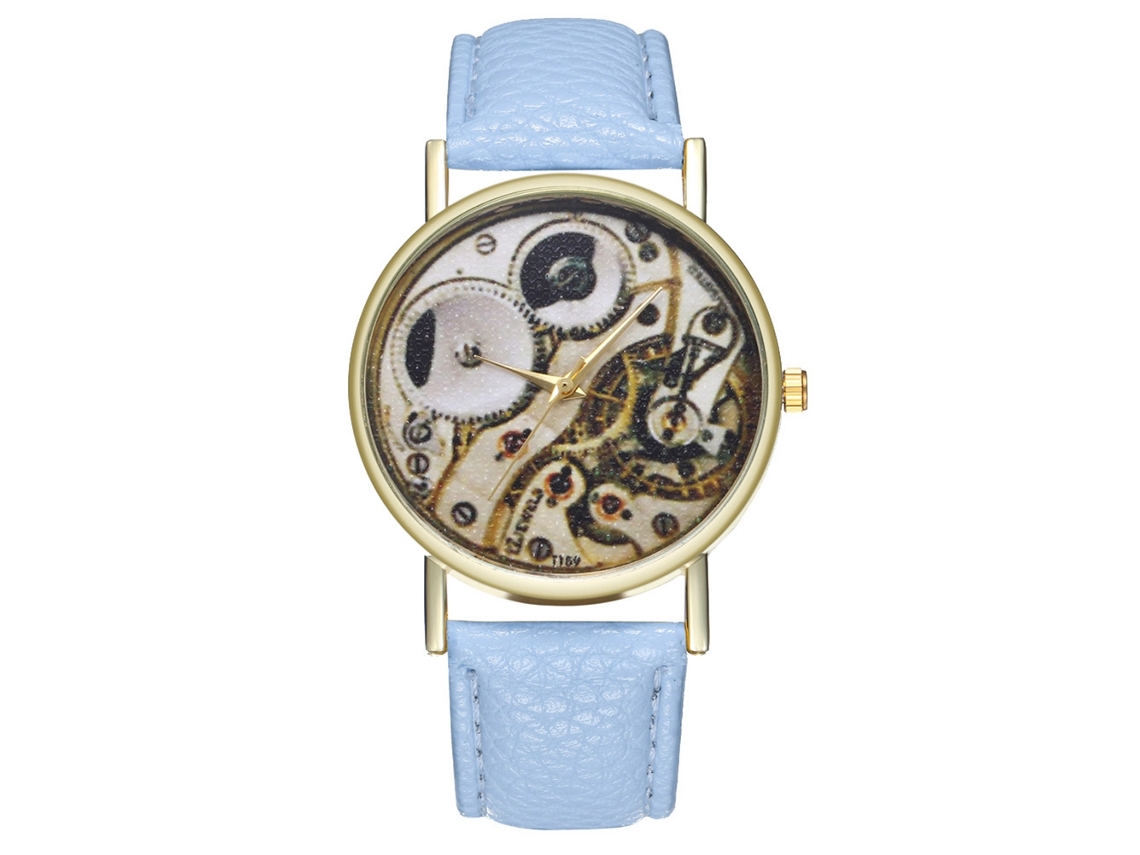 Relógio de casal Zhoulianfa, estilo coreano casual, em couro azul claro, modelo T159-a