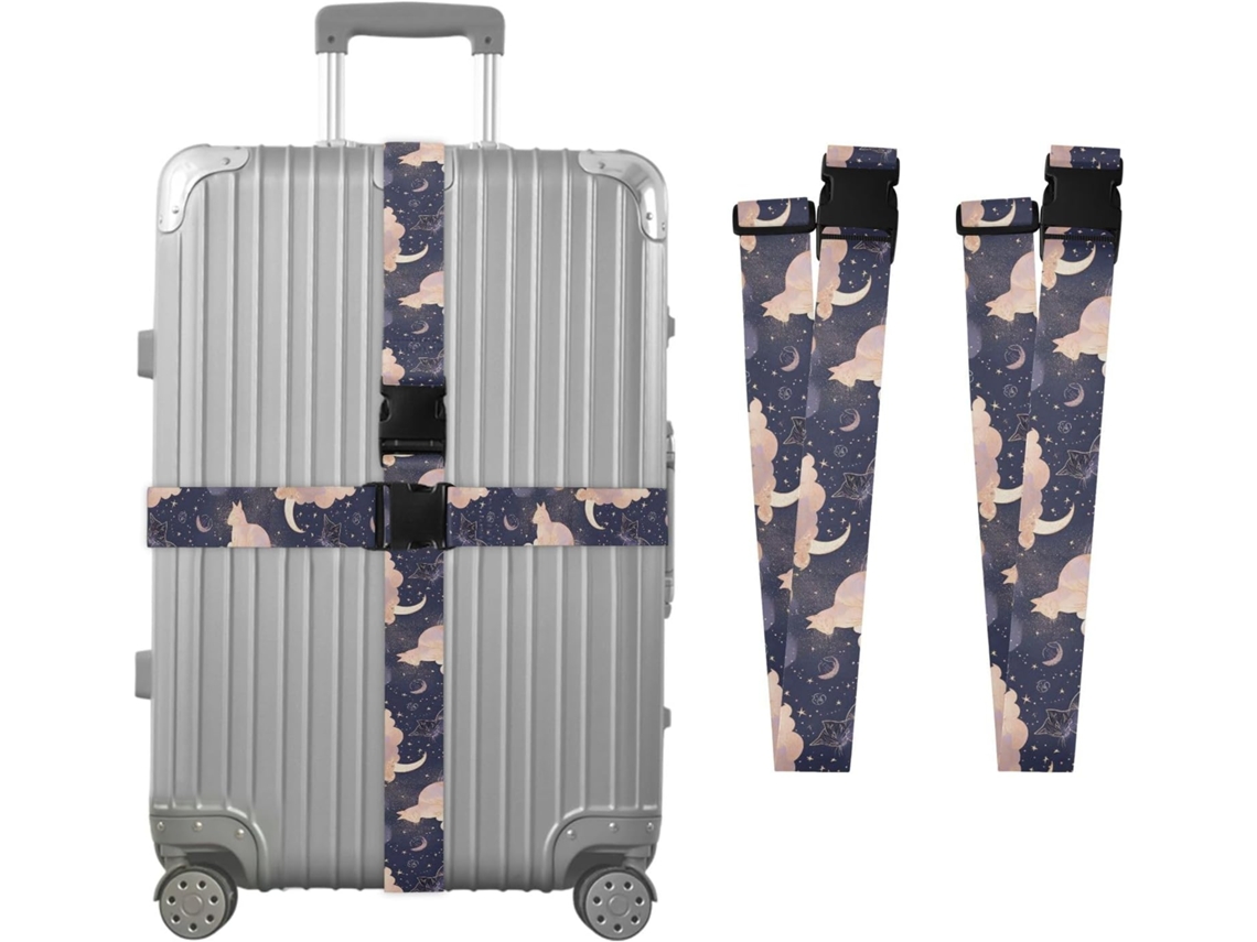 Conjunto De 2 Cintas Bagagem Personalizáveis Com Fivelas Para Malas, Estampa De Nuvens Roxas